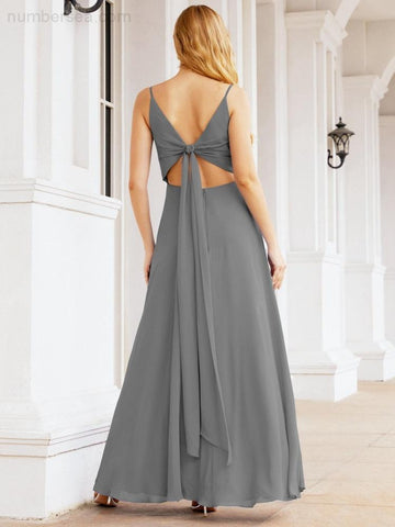 Baoleely Spaghetti Strap Bridesmaid Dresses V Neck Butterfly Back Fromal Evening Party Prom Gown 28036