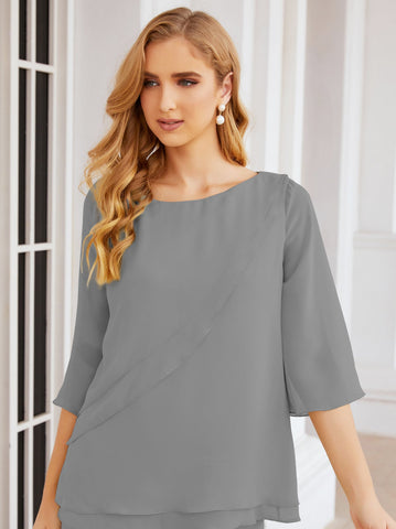 Baoleely Élégante robe mère de la mariée 2 pièces, grande taille, pantalon, volants, couches argentées, peignoir 28064