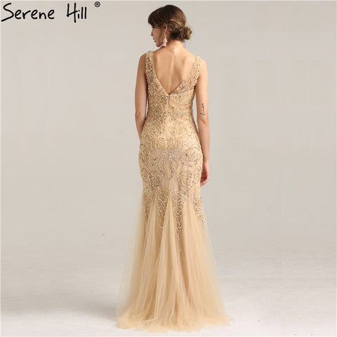 On Sale No Return No Refund Sale  Deep-V Luxury Sexy Mermaid Evening Gowns Crystal Beading Elegant Fashion Tulle Evening Dresses Real Photo LA6249
