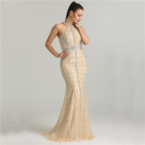 On Sale No Return No Refund Sale  Newest  Fashion Sexy Mermaid Evening Dresses  Halter Beading Luxury  Elegant  Evening Party Dress Real Photo LA6124