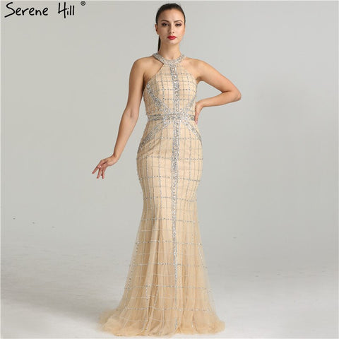 On Sale No Return No Refund Sale  Newest  Fashion Sexy Mermaid Evening Dresses  Halter Beading Luxury  Elegant  Evening Party Dress Real Photo LA6124