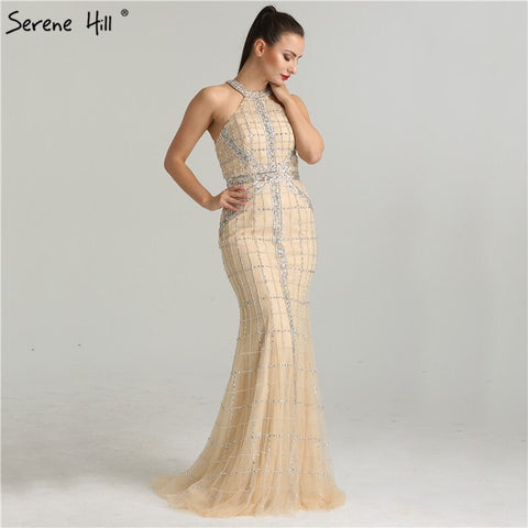 On Sale No Return No Refund Sale  Newest  Fashion Sexy Mermaid Evening Dresses  Halter Beading Luxury  Elegant  Evening Party Dress Real Photo LA6124