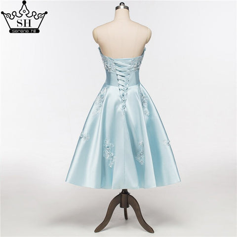 On Sale No Return No Refund Newest Short Evening Dresses Strapless Sexy Applique Satin Formal Evening Party HA2076