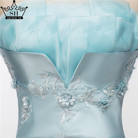 On Sale No Return No Refund Newest Short Evening Dresses Strapless Sexy Applique Satin Formal Evening Party HA2076