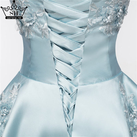 On Sale No Return No Refund Newest Short Evening Dresses Strapless Sexy Applique Satin Formal Evening Party HA2076