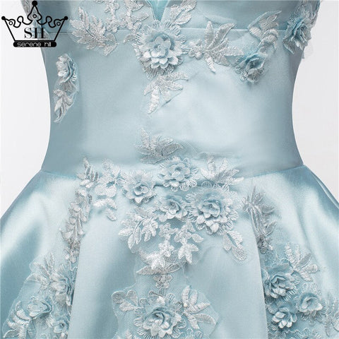 On Sale No Return No Refund Newest Short Evening Dresses Strapless Sexy Applique Satin Formal Evening Party HA2076