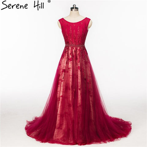 On Sale No Return No Refund Wine Red Crystal Tulle Evening Dresses Newest Sleeveless Bride Dress Formal Evening Party Robe De Soiree HA2082