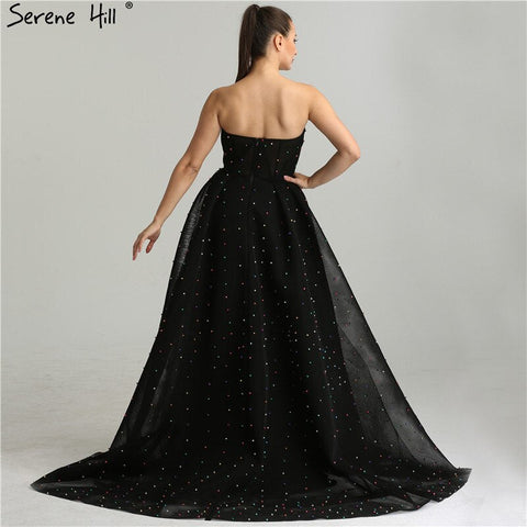 2025 noir Schatz Sexy Tüll Prom Kleider Neueste Diamant Perlen Off Schulter Mode Abendkleider LA6347