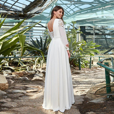 Robe de mariée sur mesure, col en V, manches longues, ceintures en dentelle, ligne A, mousseline de soie, laçage dans le dos, robe de plage 