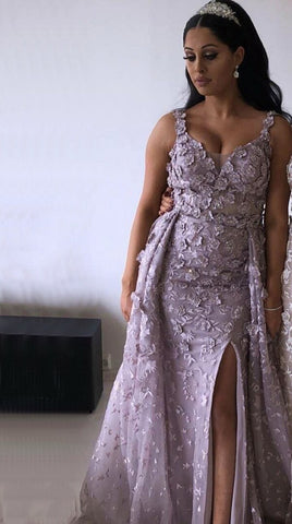 2025 Pink Sleeveless Handmade Flowers Evening Dresses Crystal Sexy Luxury Tulle Evening Gowns Real Photo LA60717