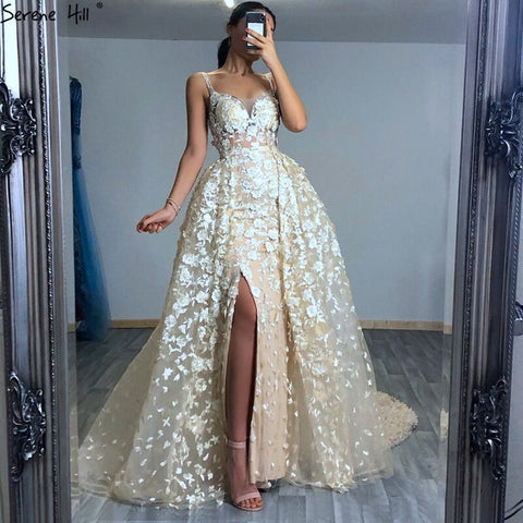 2025 Pink Sleeveless Handmade Flowers Evening Dresses Crystal Sexy Luxury Tulle Evening Gowns Real Photo LA60717