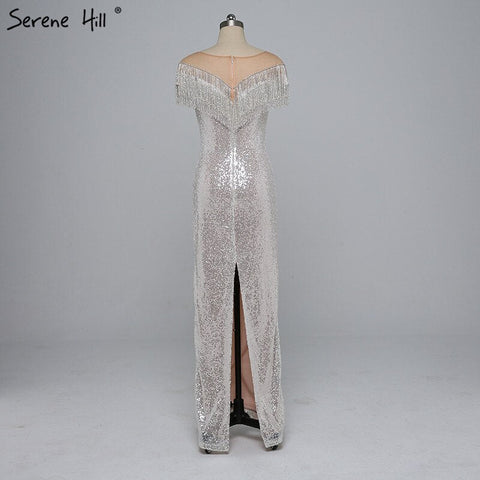 En oferta, sin devoluciones ni reembolsos. Rebajas 2025. Últimos diseños de vestidos de noche con borlas y cuentas. Vestido de noche de sirena sexy con lentejuelas, sin mangas, a la moda. Foto real LA6378 