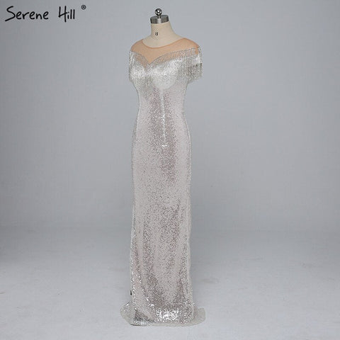 En oferta, sin devoluciones ni reembolsos. Rebajas 2025. Últimos diseños de vestidos de noche con borlas y cuentas. Vestido de noche de sirena sexy con lentejuelas, sin mangas, a la moda. Foto real LA6378 