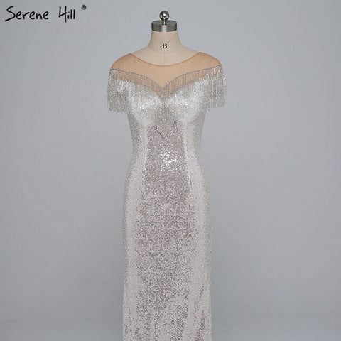 En oferta, sin devoluciones ni reembolsos. Rebajas 2025. Últimos diseños de vestidos de noche con borlas y cuentas. Vestido de noche de sirena sexy con lentejuelas, sin mangas, a la moda. Foto real LA6378 