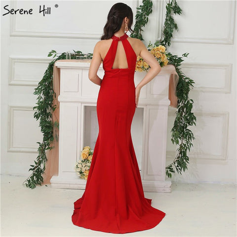 On Sale no return no refund Sale 2025 Black  Sexy Prom Dresses Halter Simple Jersey Formal  Evening Gowns Long LA6688