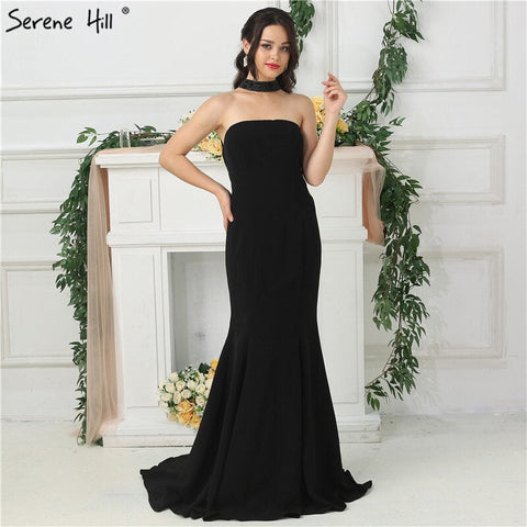 On Sale no return no refund Sale 2025 Black  Sexy Prom Dresses Halter Simple Jersey Formal  Evening Gowns Long LA6688