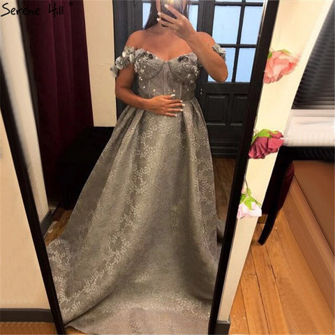 On Sale No Return No Refund Sale 2025 Grey Sequined Flowers Lace Evening Dresses New Sexy Sleeveless Fashion Beach Evening Gowns LA6539