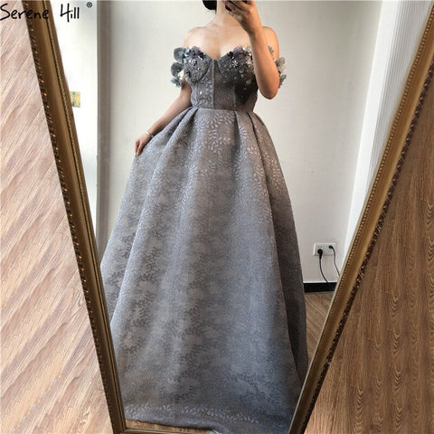 On Sale No Return No Refund Sale 2025 Grey Sequined Flowers Lace Evening Dresses New Sexy Sleeveless Fashion Beach Evening Gowns LA6539