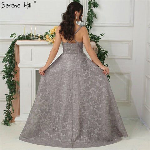 On Sale No Return No Refund Sale 2025 Grey Sequined Flowers Lace Evening Dresses New Sexy Sleeveless Fashion Beach Evening Gowns LA6539