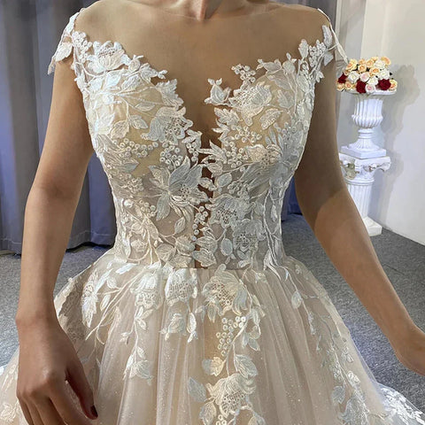 New Gorgeous Wedding Dresses Women's Elegant Off Shoulder A-Line Bridal Gowns Lace Applique Sleeveless Formal Party Robe De