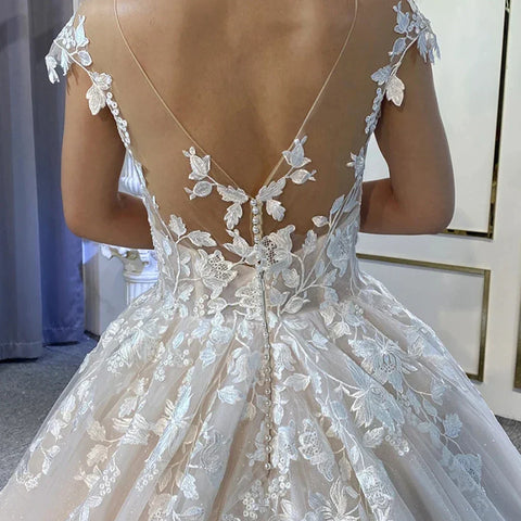 New Gorgeous Wedding Dresses Women's Elegant Off Shoulder A-Line Bridal Gowns Lace Applique Sleeveless Formal Party Robe De