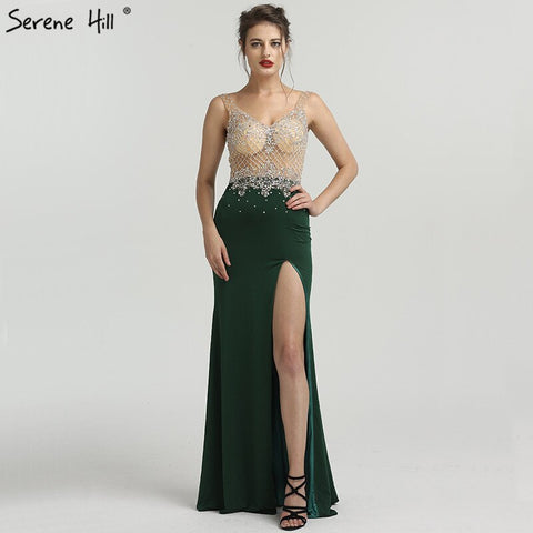 En oferta, sin devoluciones ni reembolsos. Rebajas 2025. Nuevos vestidos de noche de sirena verdes sin mangas con pedrería de diamantes, vestidos de noche sexys LA6592 