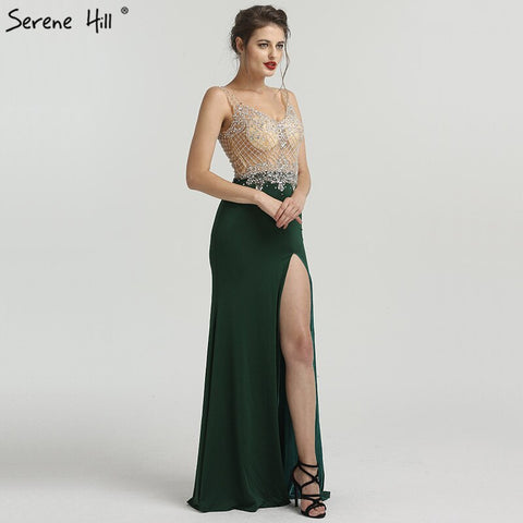 En oferta, sin devoluciones ni reembolsos. Rebajas 2025. Nuevos vestidos de noche de sirena verdes sin mangas con pedrería de diamantes, vestidos de noche sexys LA6592 