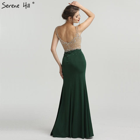 En oferta, sin devoluciones ni reembolsos. Rebajas 2025. Nuevos vestidos de noche de sirena verdes sin mangas con pedrería de diamantes, vestidos de noche sexys LA6592 