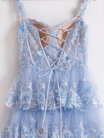 A Line Off the Shoulder Corset Prom Dress with Lace Ruffles