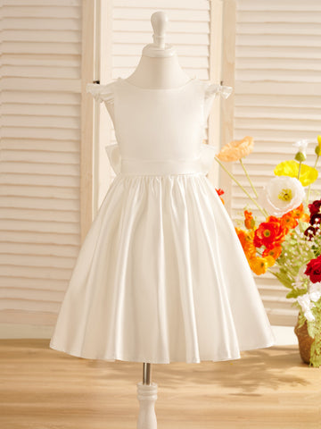 A-line Satin  Flutter Sleeves Knee-length Flower Girl Dress