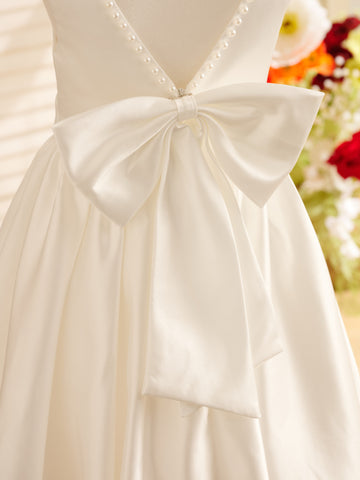 A-line Satin  Flutter Sleeves Knee-length Flower Girl Dress