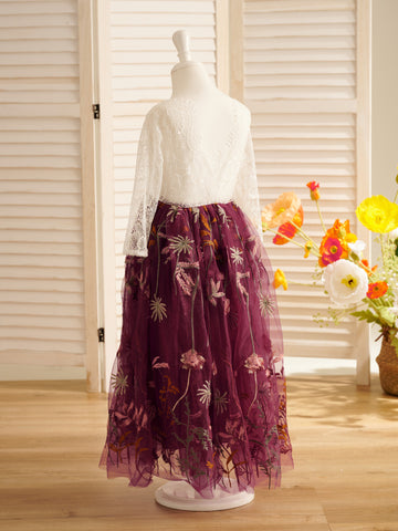 Tulle A-Line Full-Length Garden Boho Flower Girl Dress