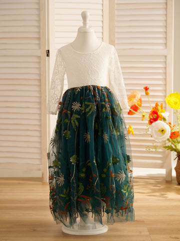 Tulle A-Line Full-Length Garden Boho Flower Girl Dress