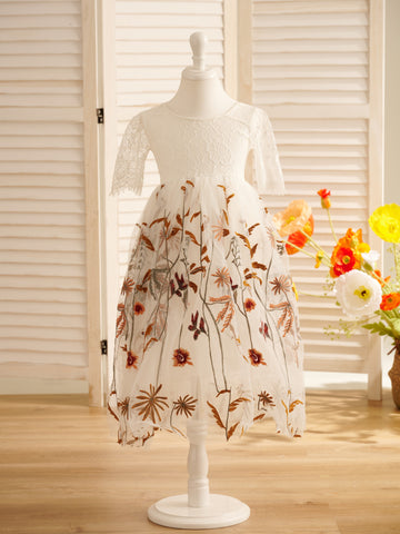 Tulle A-Line Full-Length Boho Flower Girl Dress