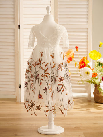 Tulle A-Line Full-Length Boho Flower Girl Dress