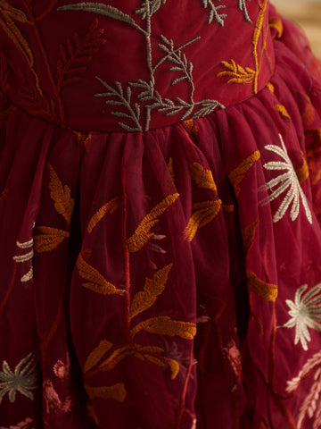 Burnt Orange Lace Tulle Embroidered Toddler Knee Length Flower Girl Dress