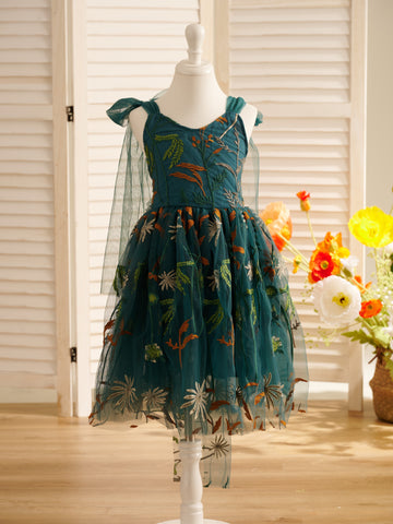 Burnt Orange Lace Tulle Embroidered Toddler Knee Length Flower Girl Dress