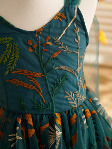 Burnt Orange Lace Tulle Embroidered Toddler Knee Length Flower Girl Dress