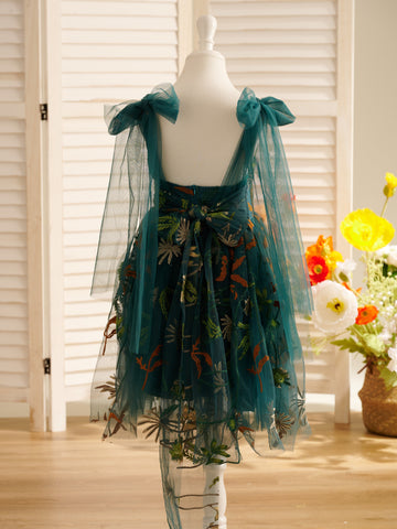 Burnt Orange Lace Tulle Embroidered Toddler Knee Length Flower Girl Dress