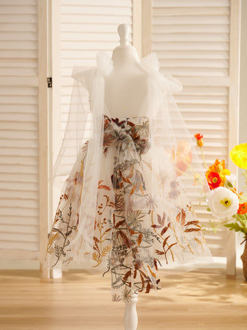 Burnt Orange Lace Tulle Embroidered Toddler Knee Length Flower Girl Dress