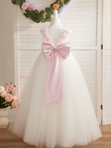 Ball-Gown/Princess 3d Flower Tulle Floor-length Ivory Flower Girl Dress