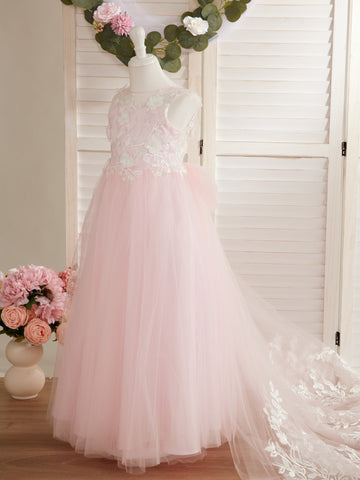 Dream Princess Sleeveless Detachable Train Flower Girl Dress