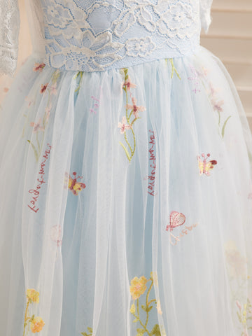 Sage Scoop Neck Cloth Surface and Tulle Flower Girl Dress (2003227581)