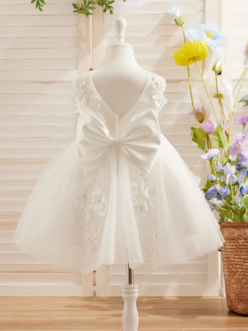 Sleeveless Tulle Knee Length Flower Girl Dress