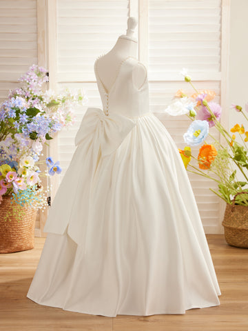 Sleeveless Satin Beaded Neckline and Bow Detail Dress