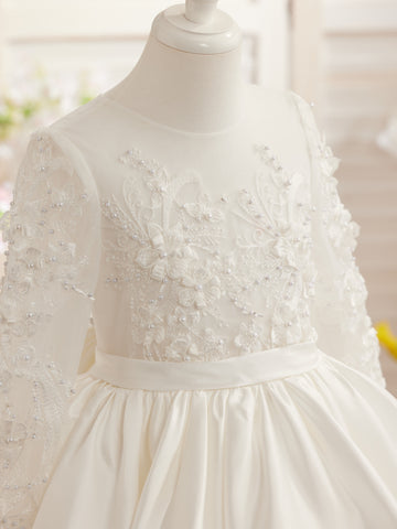 A-line Satin Asymmetrical Flower Girl Dress