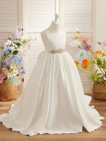 Ball-Gown/Princess Satin Sweep Train Flower Girl Dress