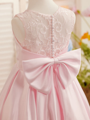 A-line Lace Satin Floor-length First Communion Flower Girl Dress