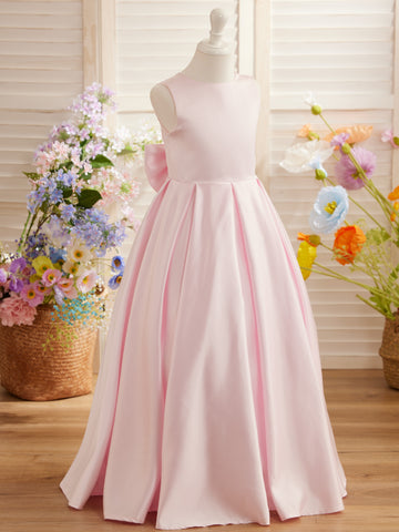 A-line Lace Satin Floor-length First Communion Flower Girl Dress