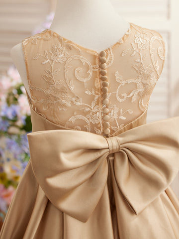 A-line Lace Satin Floor-length First Communion Flower Girl Dress